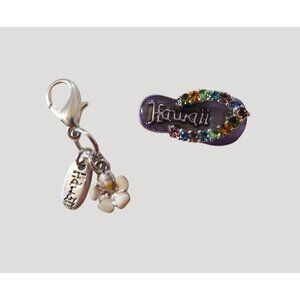 Hawaii Flip Flop Flower Rhinestone Charms Aloha Pendant For Bracelets Keychains